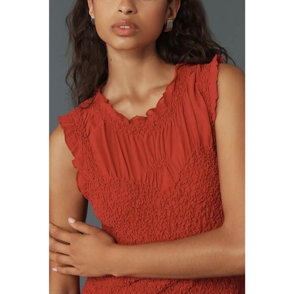 Anthropologie NWT Pink Ruffle Trim Textured Sleeveless Mini Dress Size Medium - Picture 9 of 10